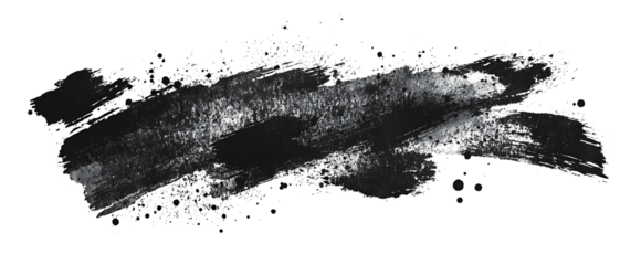 Black ink brush stroke hand drawn watercolor grunge isolated on white & transparent a background.