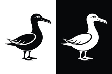 Albatross Bird Silhouette Vector Icon – Black and White Background
