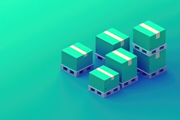 Fototapeta premium Teal Boxes Stacked on Gray Pallets in Business Environment