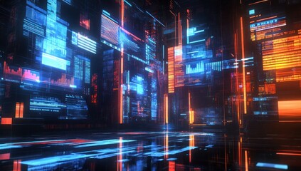 Cyberpunk Cityscape: A Digital Metropolis of Light and Data Streams