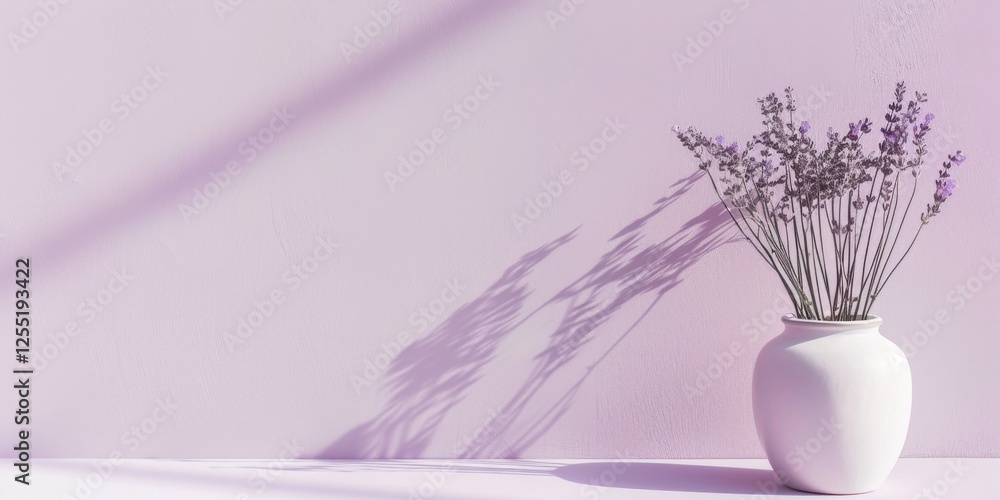 Poster a minimalist aesthetic featuring a soft lavender mist backdrop, minimalist design elements arranged 