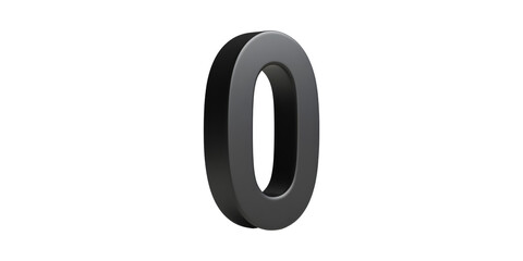 Black metallic number zero isolated on transparent background