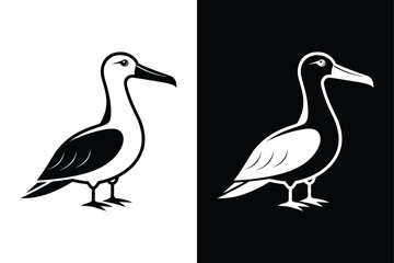 Obraz premium Albatross Bird Silhouette Vector Icon – Black and White Background