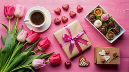 Romantic Gift Basket with Tulips, Chocolates, and Coffee
