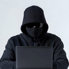 Mysterious hacker working on a laptop.