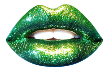 PNG Glitter neon green lips cosmetics sparkling glamorous.