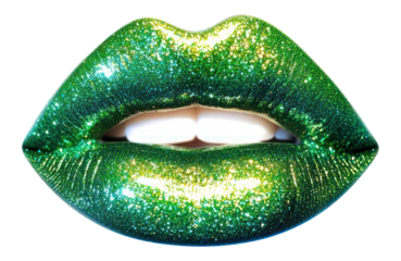 PNG Glitter neon green lips cosmetics sparkling glamorous.