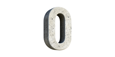 Concrete number zero sculpture isolated on transparent background