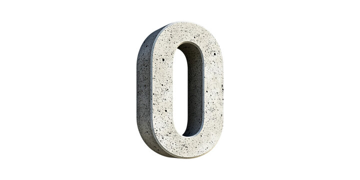 Concrete number zero sculpture isolated on transparent background