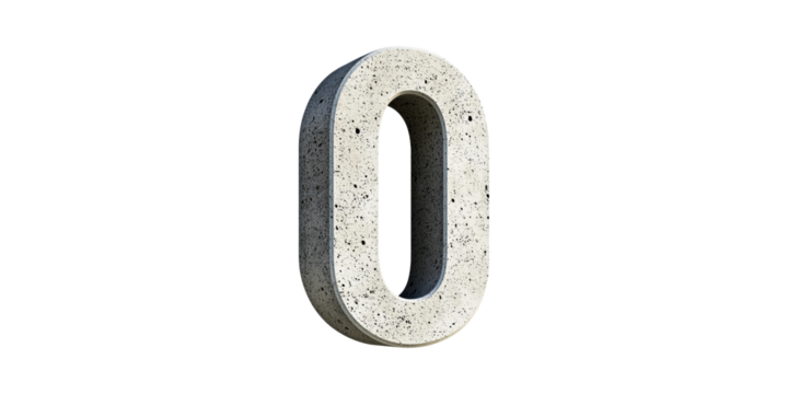 Concrete number zero sculpture isolated on transparent background