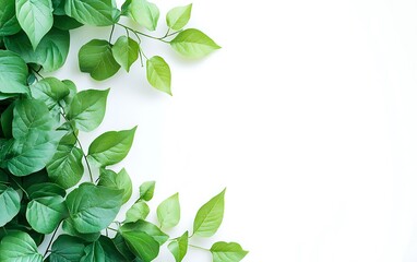 Fresh leaves border on white background. Possible use Nature backdrop for website or social media