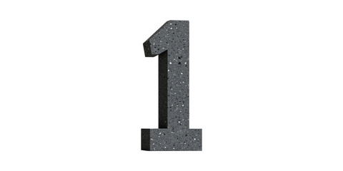 Concrete number one figure with textured surface isolated on transparent background