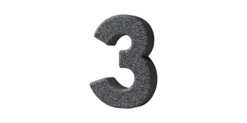 Black speckled number three isolated on transparent background