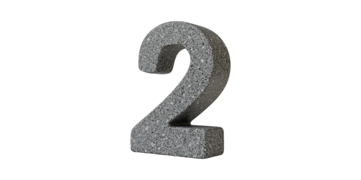 Stone number two sculpture isolated on transparent background