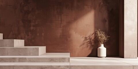 A minimalist aesthetic featuring a soft mocha backdrop, Minimalist design elements arranged symmetrically, Contemporary minimalist style