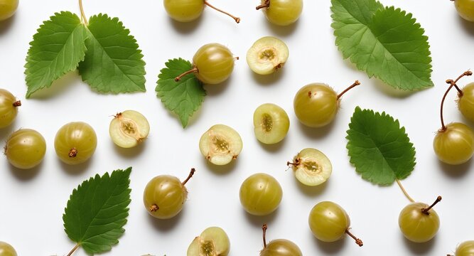 Fresh gooseberry fruits on white background. Top view