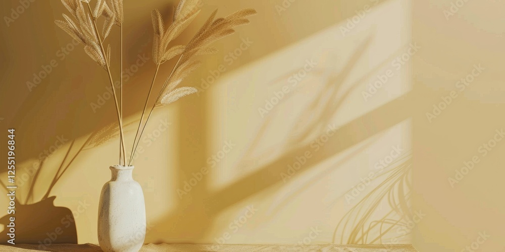 Poster a minimalist aesthetic featuring a soft mustard backdrop, minimalist design elements arranged symmet