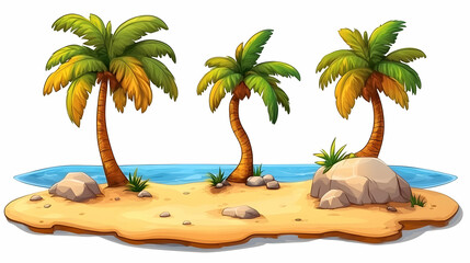 Obraz premium Tropical island beach palm trees illustration