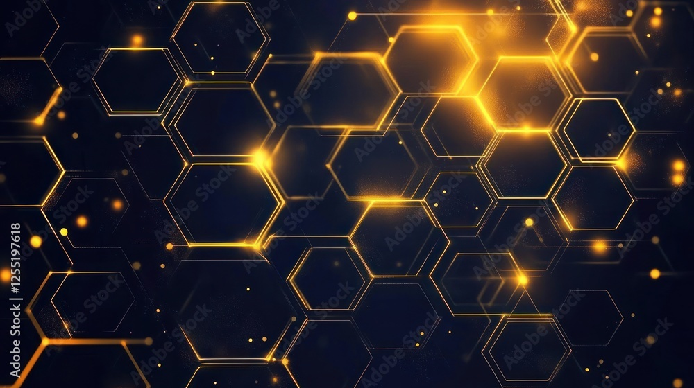 Aufkleber abstract golden hexagonal pattern with glowing effects