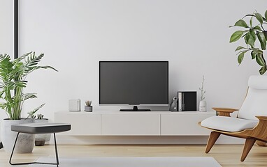 Modern living room interior with TV and armchair