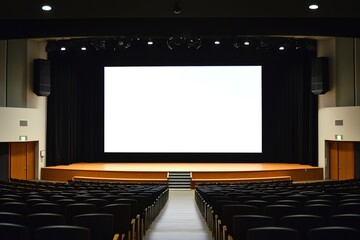 Empty auditorium with blank screen, ready for event