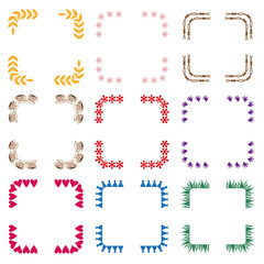 Decorative square frames. Ornamental border set. Colorful geometric shapes. Vector illustration.