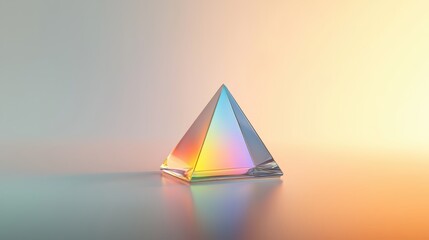 Fototapeta premium Translucent Iridescent Glass Pyramid Reflects Soft Pastel Spectrum