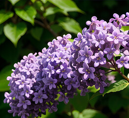 Lilac flowers set on white isolated background, watercolor botanical painting, floral elements. Violet flower.Close-up of lavender flowers, Soft focus on black banner background