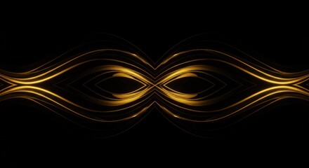 Symmetrical wave patterns in a sleek black and gold color scheme, luxury and modern aesthetic.