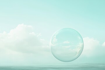 Transparent Sphere Floating in Blue Sky with Child Figures