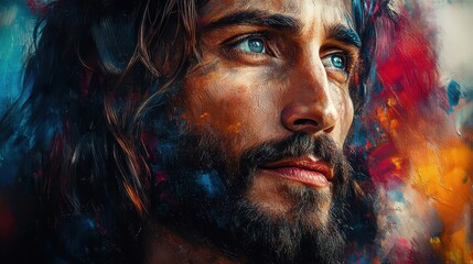 contemplative portrait of jesus christ with artistic brushstrokes