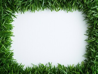 Square frame made of grass with realistic landscape and grass laying in photography composition