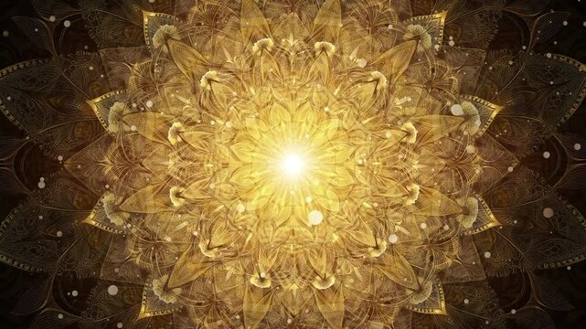 Golden Lotus Mandala, Sacred Flower Geometry, Seamless Meditation Loop of Mystical Energy and Spiritual Awakening