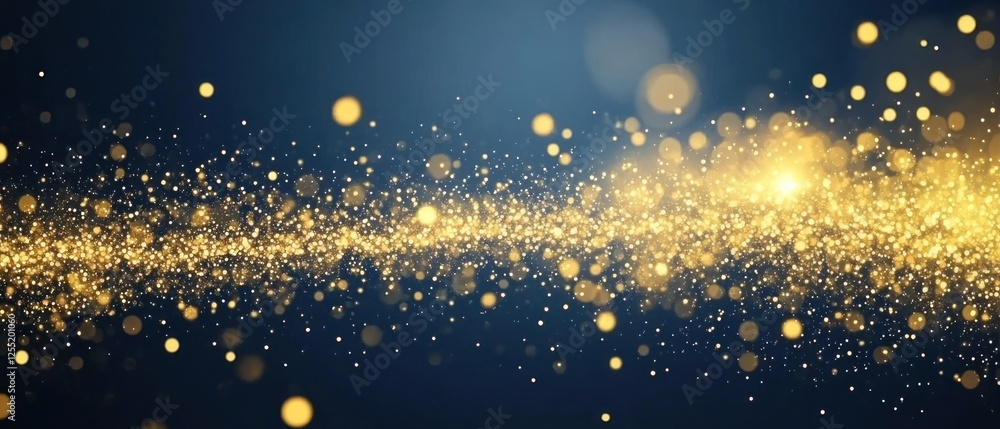 Poster sparkling golden particles shimmering in a dark background