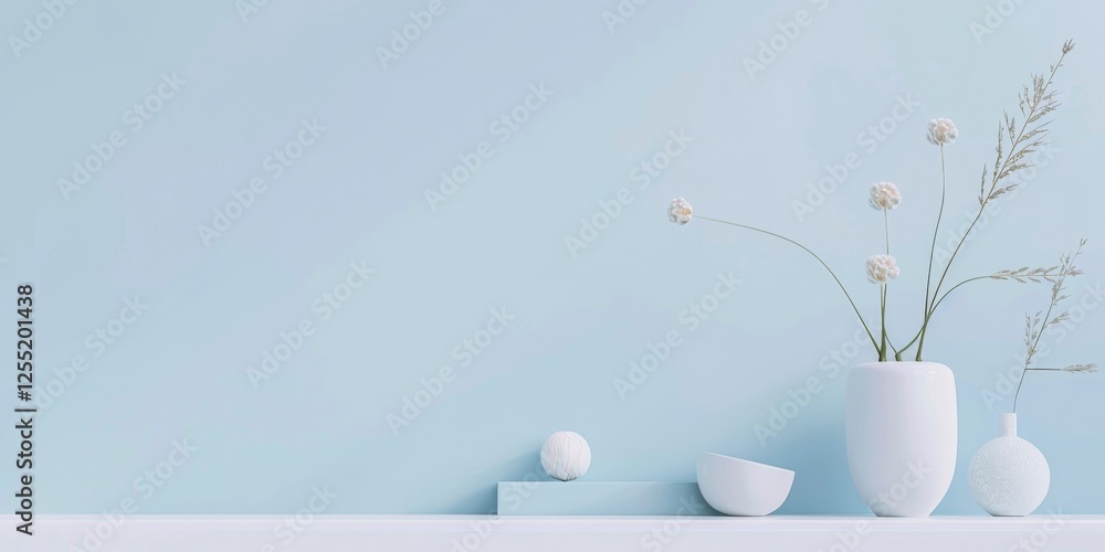 Poster a minimalist aesthetic featuring a soft periwinkle backdrop, minimalist design elements arranged sym