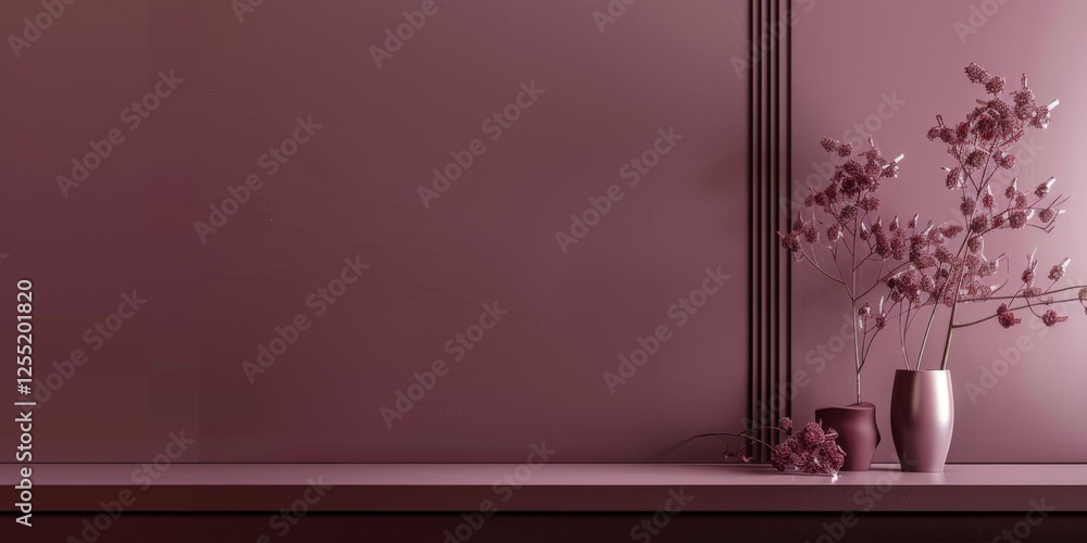Poster a minimalist aesthetic featuring a soft plum backdrop, minimalist design elements arranged symmetric