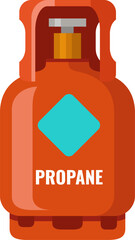 Orange propane gas cylinder with safety handle and label containing flammable pressurized gas, used for camping, cooking, heating and industrial purposes