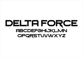 Delta Force font for logo and headline. Isolated vector typeset