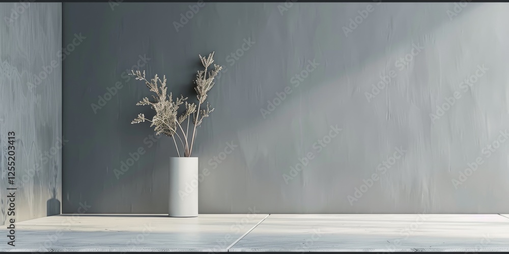 Poster a minimalist aesthetic featuring a soft slate grey backdrop, minimalist design elements arranged sym