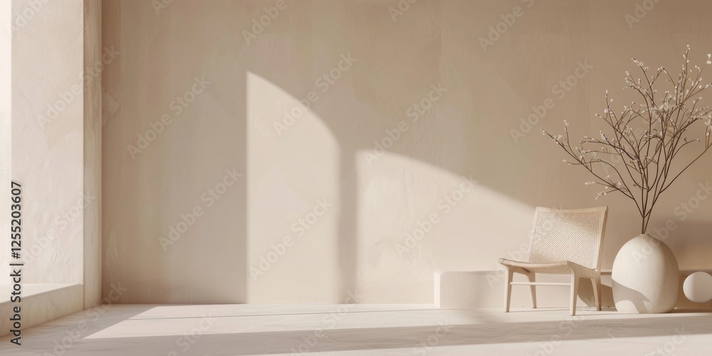 Poster a minimalist aesthetic featuring a soft taupe backdrop, minimalist design elements arranged symmetri