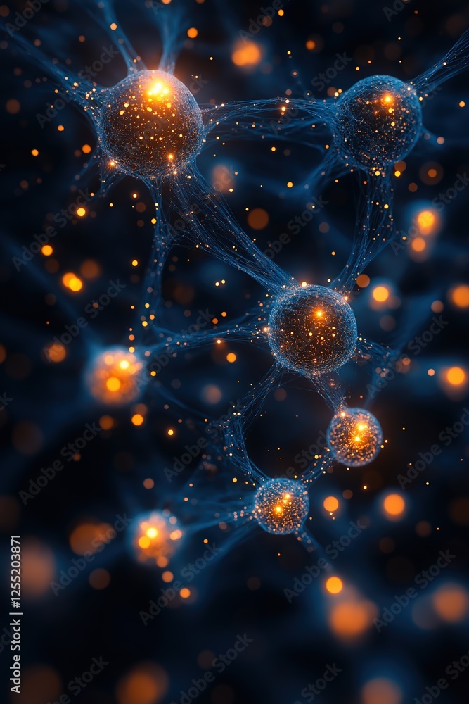 Poster neural network showing interconnected neurons communicating and growing