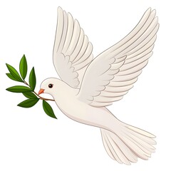 Obraz premium Elegant White Bird in Flight with Olive Branch Symbolizing Peace