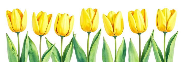 Yellow tulips isolated on transparent background.
