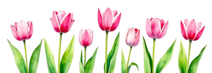 Pink tulips isolated on transparent background.