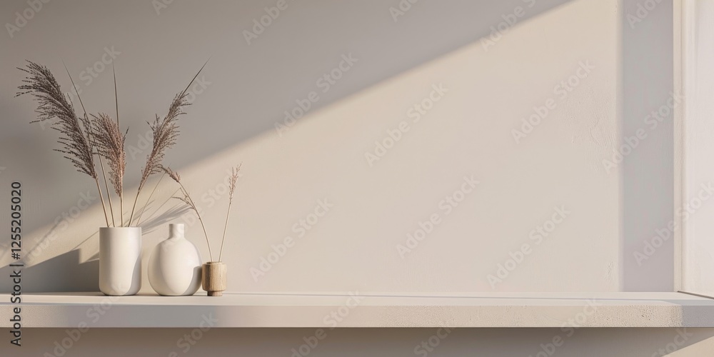 Poster a minimalist aesthetic featuring a soft warm grey backdrop, minimalist design elements arranged symm