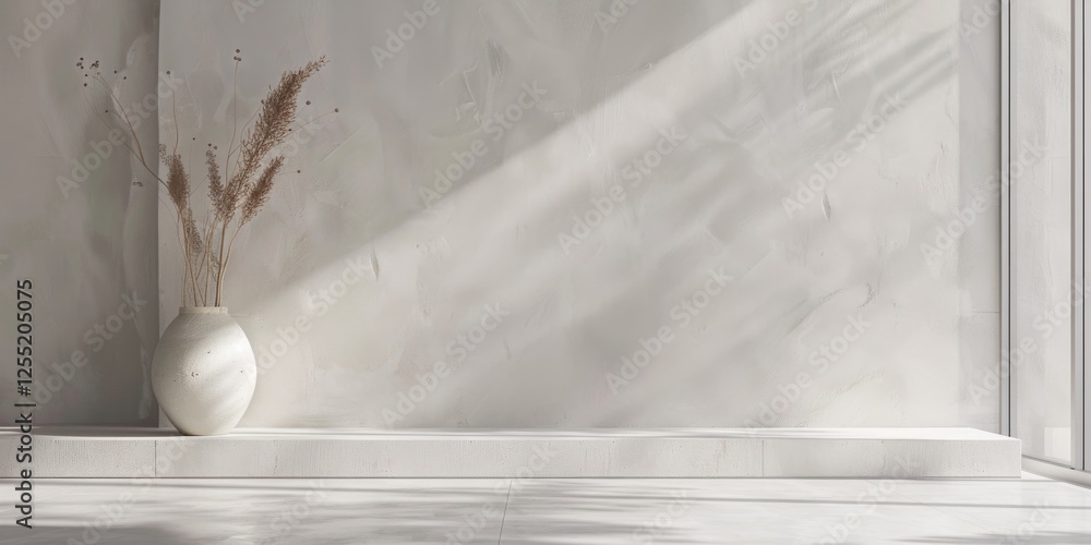 Poster a minimalist aesthetic featuring a soft warm grey backdrop, minimalist design elements arranged symm