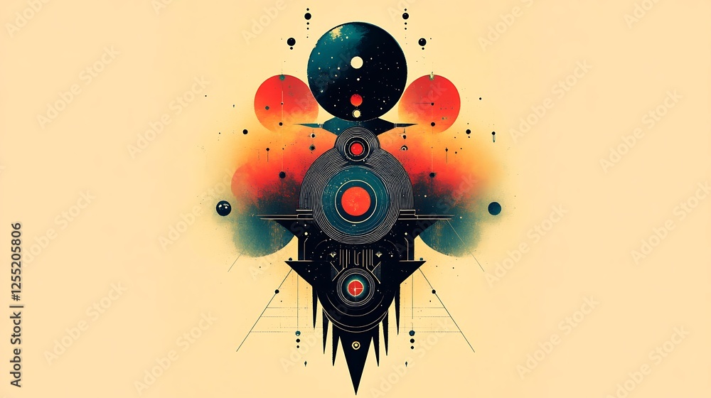 Poster Abstract geometric design with celestial elements. Possible use Background image for a website or social media post