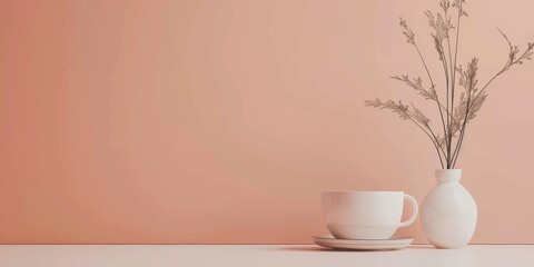 A minimalist aesthetic with a light peach background, Smooth surfaces and balanced composition, Contemporary minimalist style