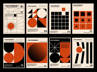 Artworks, posters inspired postmodern of vector abstract dynamic symbols with bold geometric shapes, useful for web background, poster art design, magazine front page, hi-tech print, cover artwork