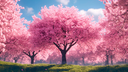 Cherry blossom shot with the sunlight in the background. Blooming flowers sakura tree in spring. Generative Ai